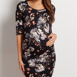 Black Floral Fitted Maternity Dress